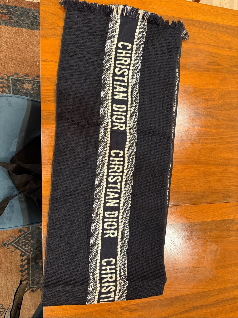 Dior Black and Ivory Christian Dior Logo Scarf